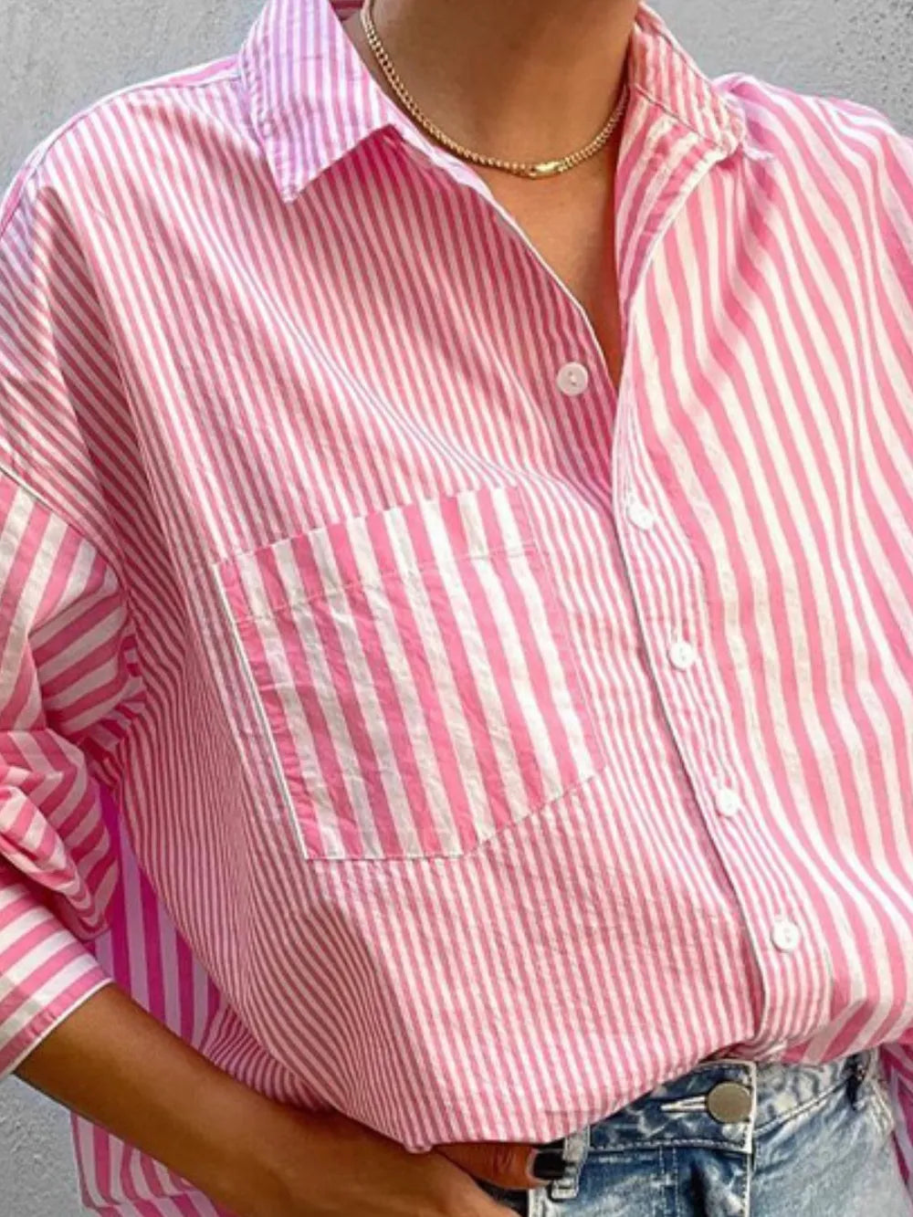 Striped Button Down Long Sleeve Shirt - -