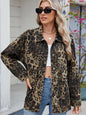 Button Up Long Sleeve Denim Jacket - Leopard -