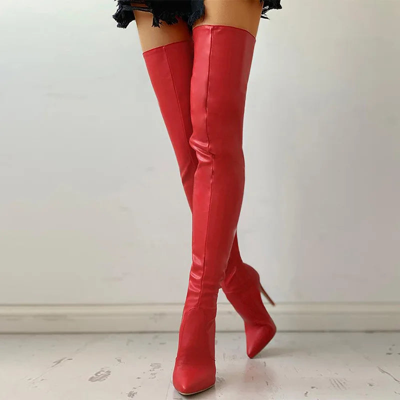 PDEP Ladies Knee High Boots Black Zip Up High Heel Boots for Women