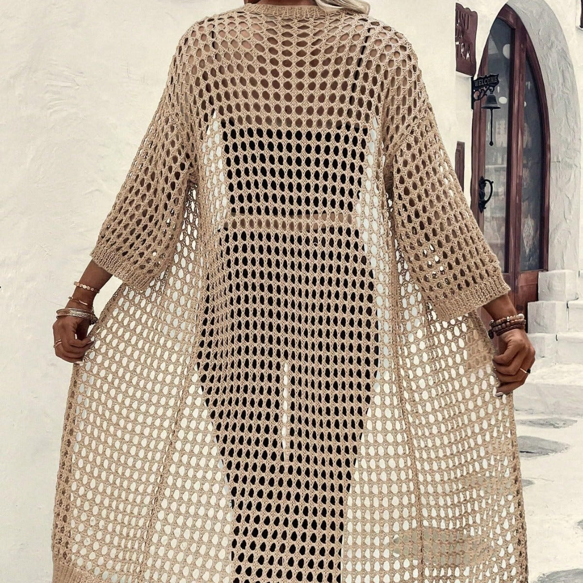 Hollow Knitted Long Cardigan Women - - 0