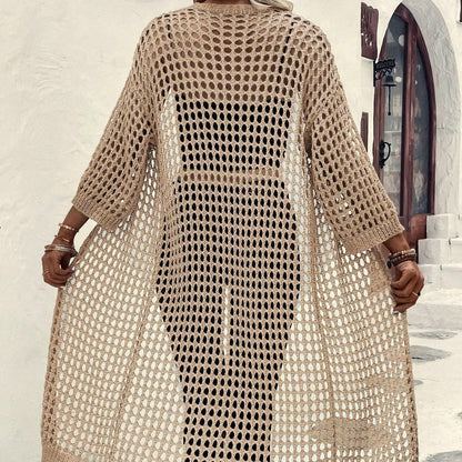 Hollow Knitted Long Cardigan Women - - 0