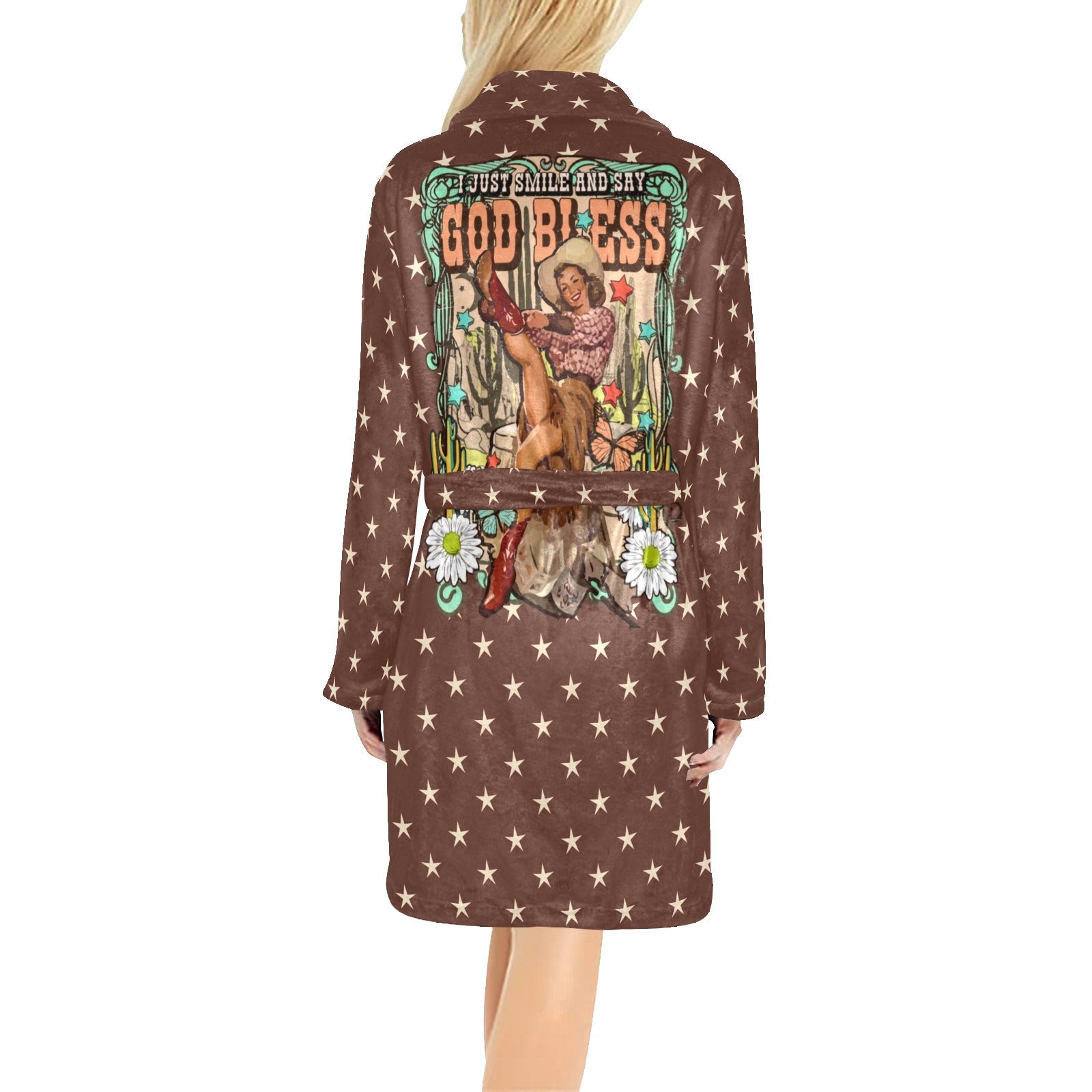 Baha Ranch Cowgirl Says God Bless Western Bath Robe - - Blanket Robe & Hoodie