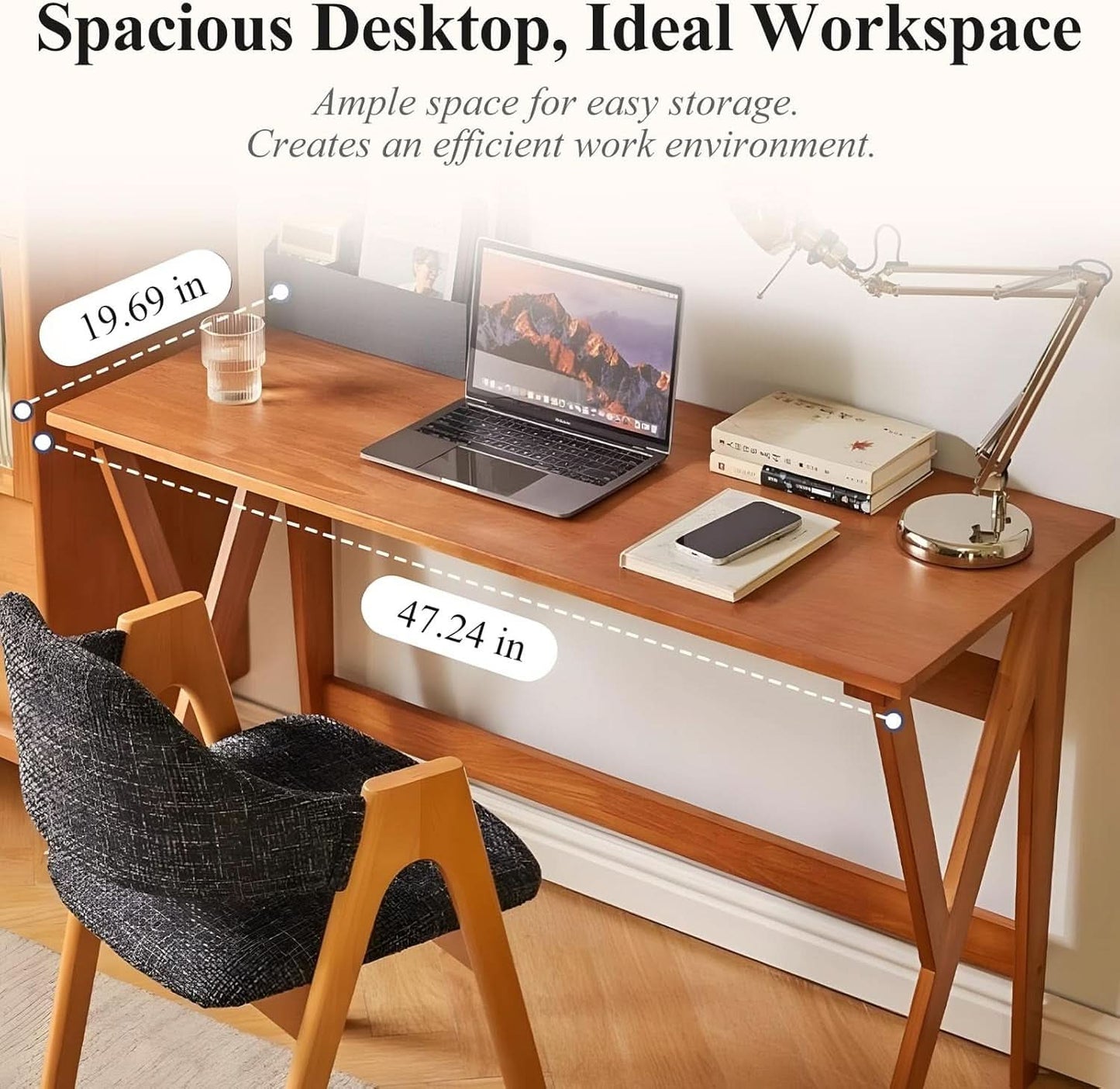 Natural Oak Industrial Style Solid Wood 47 Inch Wide Desk- ShipItFurniture- {{Product type}}