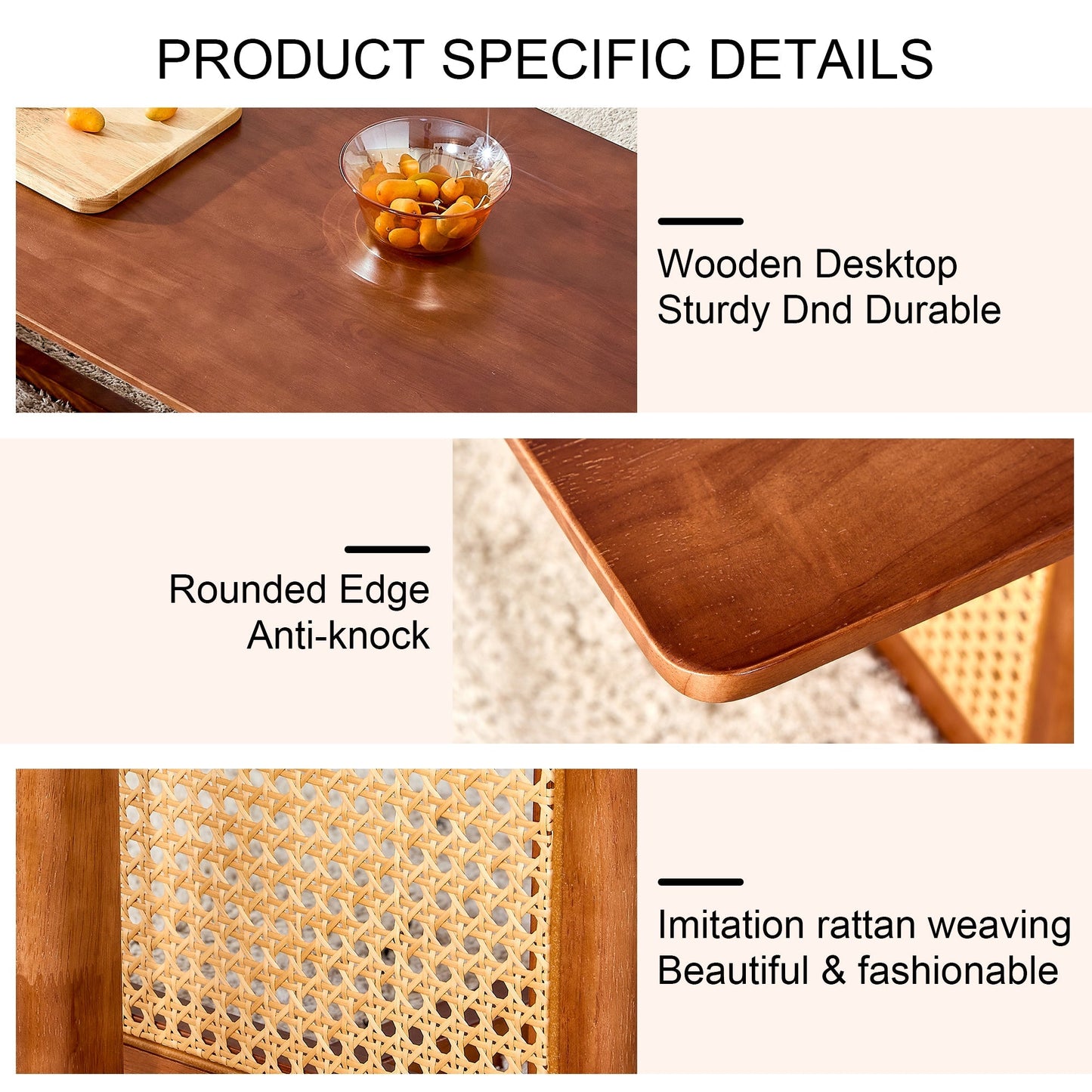 Chinese Style Imitation Rattan Tea Table Walnut Color - - Furniture