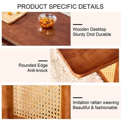 Chinese Style Imitation Rattan Tea Table Walnut Color - - Furniture