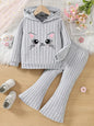 Children's Ribbed Knit Hooded Top and Pants Set - Light Gray -