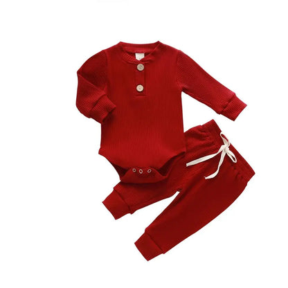 Babies Knit Long Sleeve Romper and Pants Red 12-18 Months