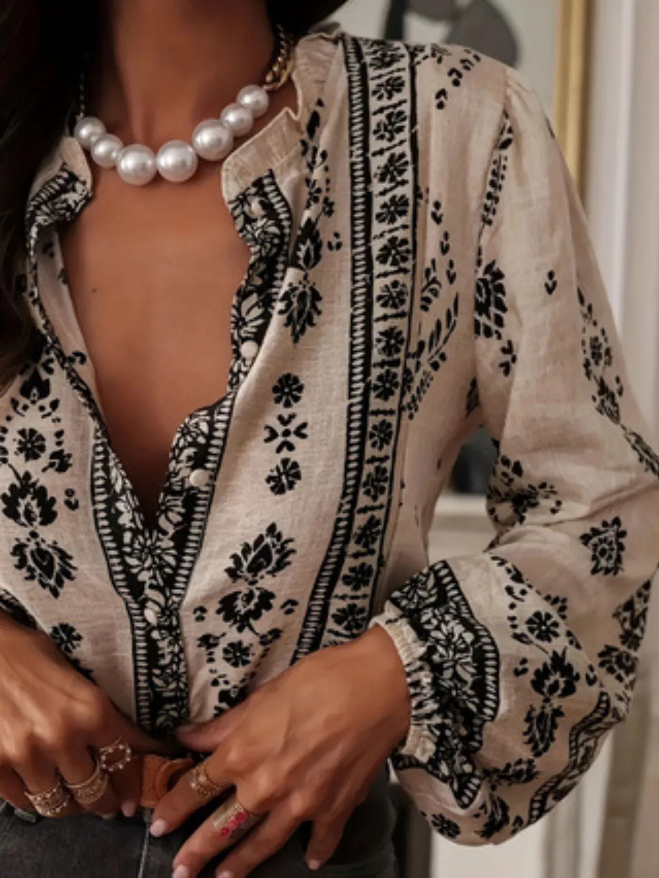 Vintage Print Long Sleeve Shirt - -