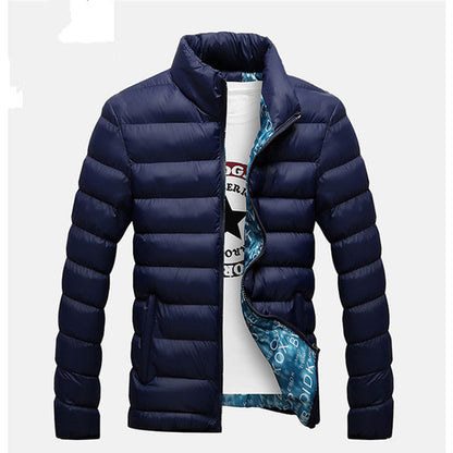 Mens Winter Coat with Standing Collar and Down Filling - Navy L - coat