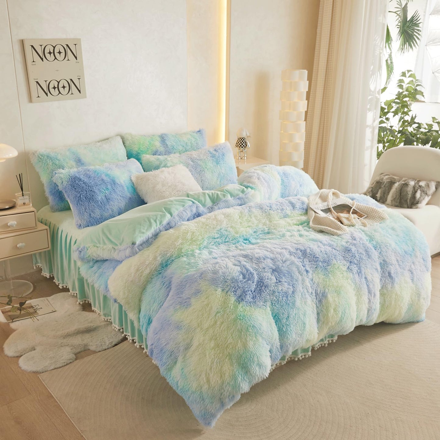 HAIHUA Tie-Dye Sage Green Faux Fur Duvet Cover - Tie Dye Sage Green King - Duvet cover