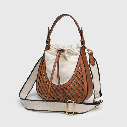 Elegant Brown Shoulder Bucket Bag - Stylish Vintage Knitted Tote & Practical Small Crossbody Bag hobo - -