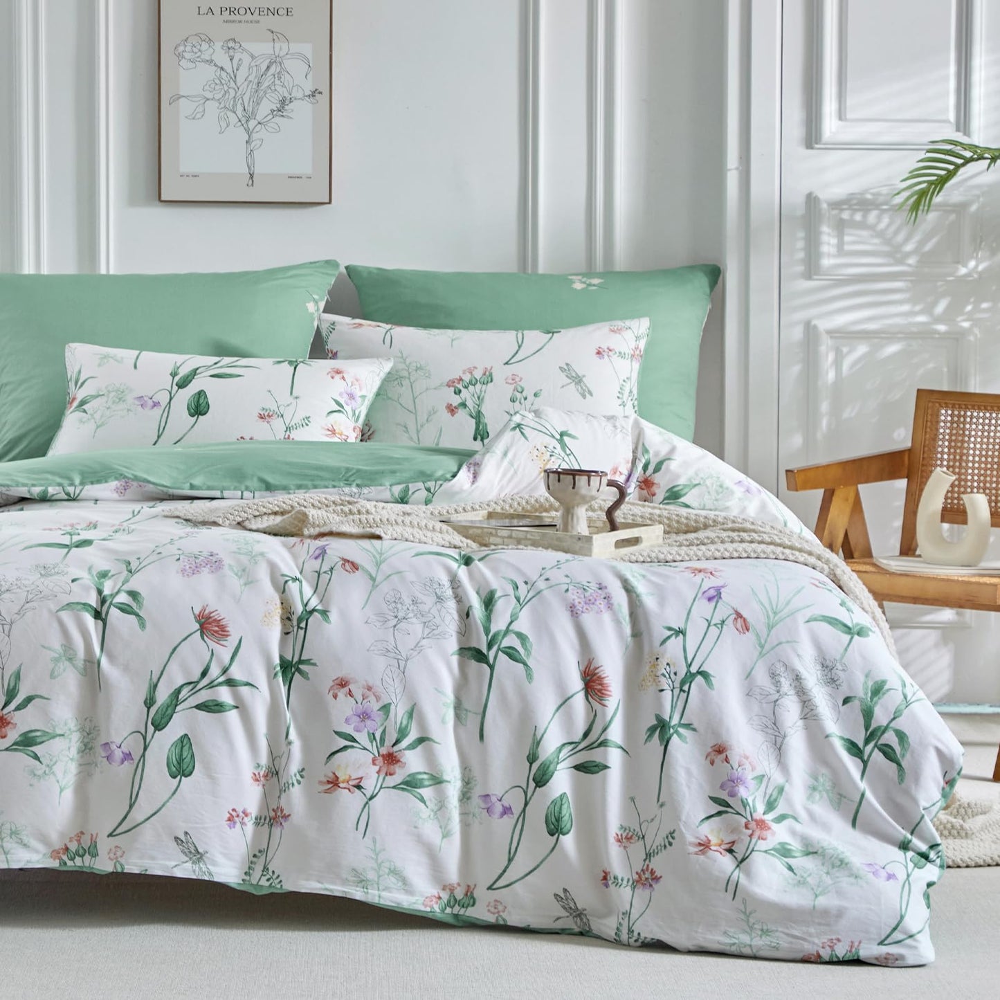 Cotton Bliss Floral Queen Duvet Cover Set - Reversible and Breathable - 02 - Mint Floral (No Comforter) Queen (90×90 inch) - duvet set