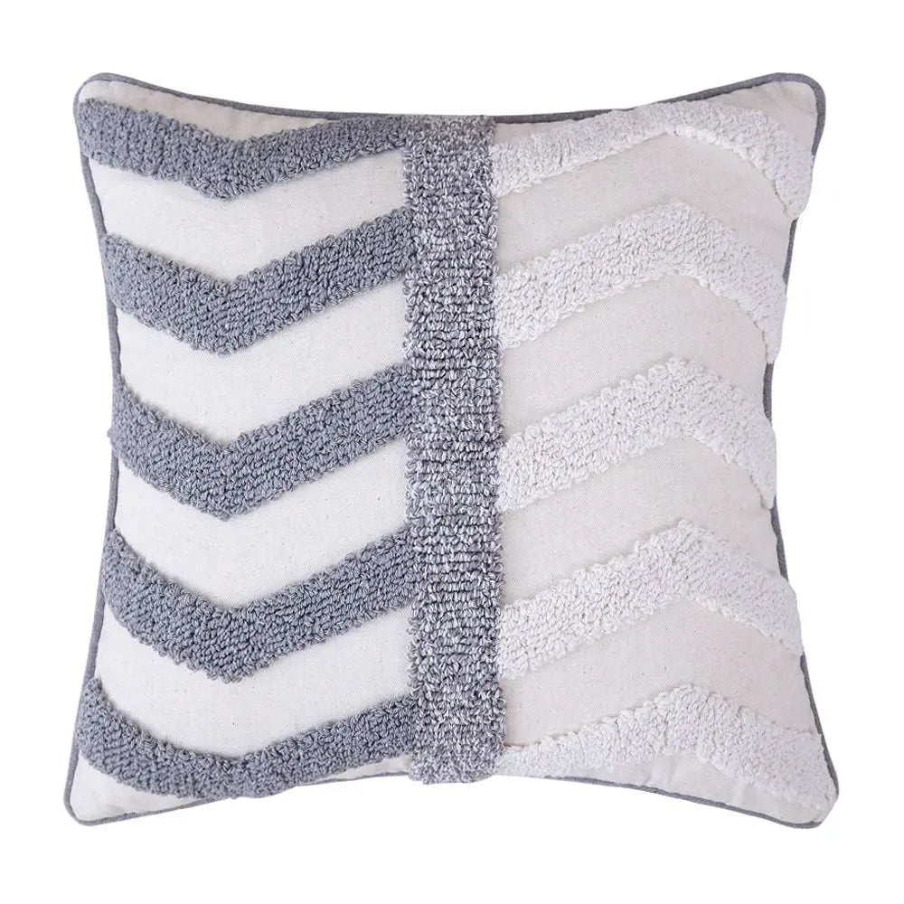 Cotton Macrame Pillow Case Woven Tufted Throw Pillow Cover With Tassel White Dark Grey