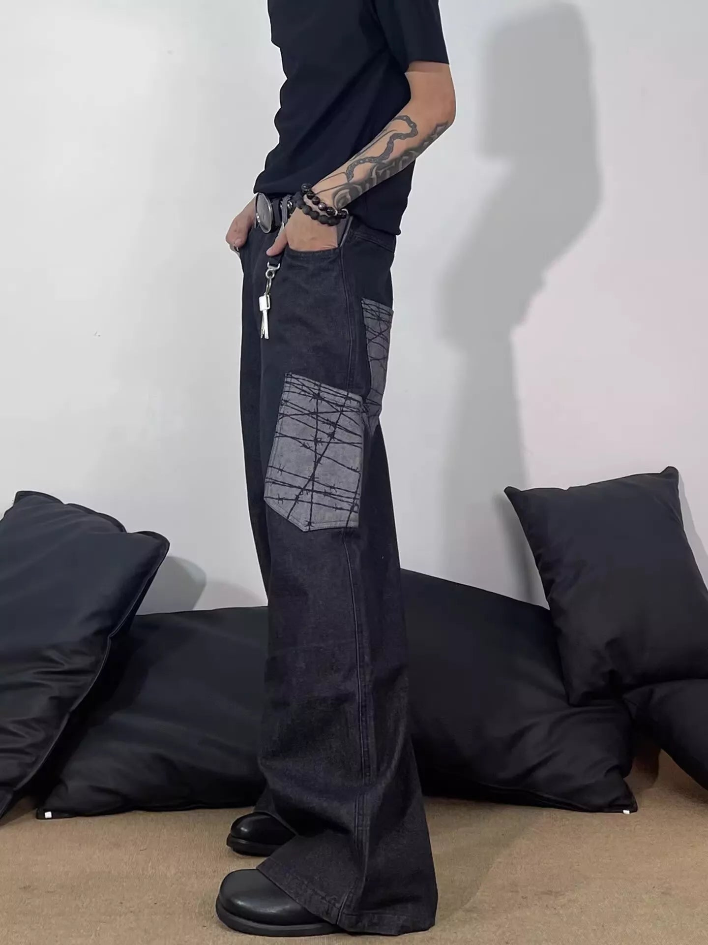 Men's Full Size Wide Leg Cargo Jeans Plus Size - -