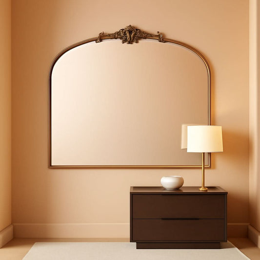 Arched Gold Wall Mirror 40x30 Inches Vintage Ornate - -