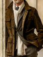 Men's Full Size Button Up Long Sleeve Jacket Plus Size - Brown -
