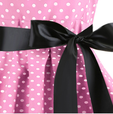 Polka Dot Strapless Vintage Dress with Flared Skirt - - dress