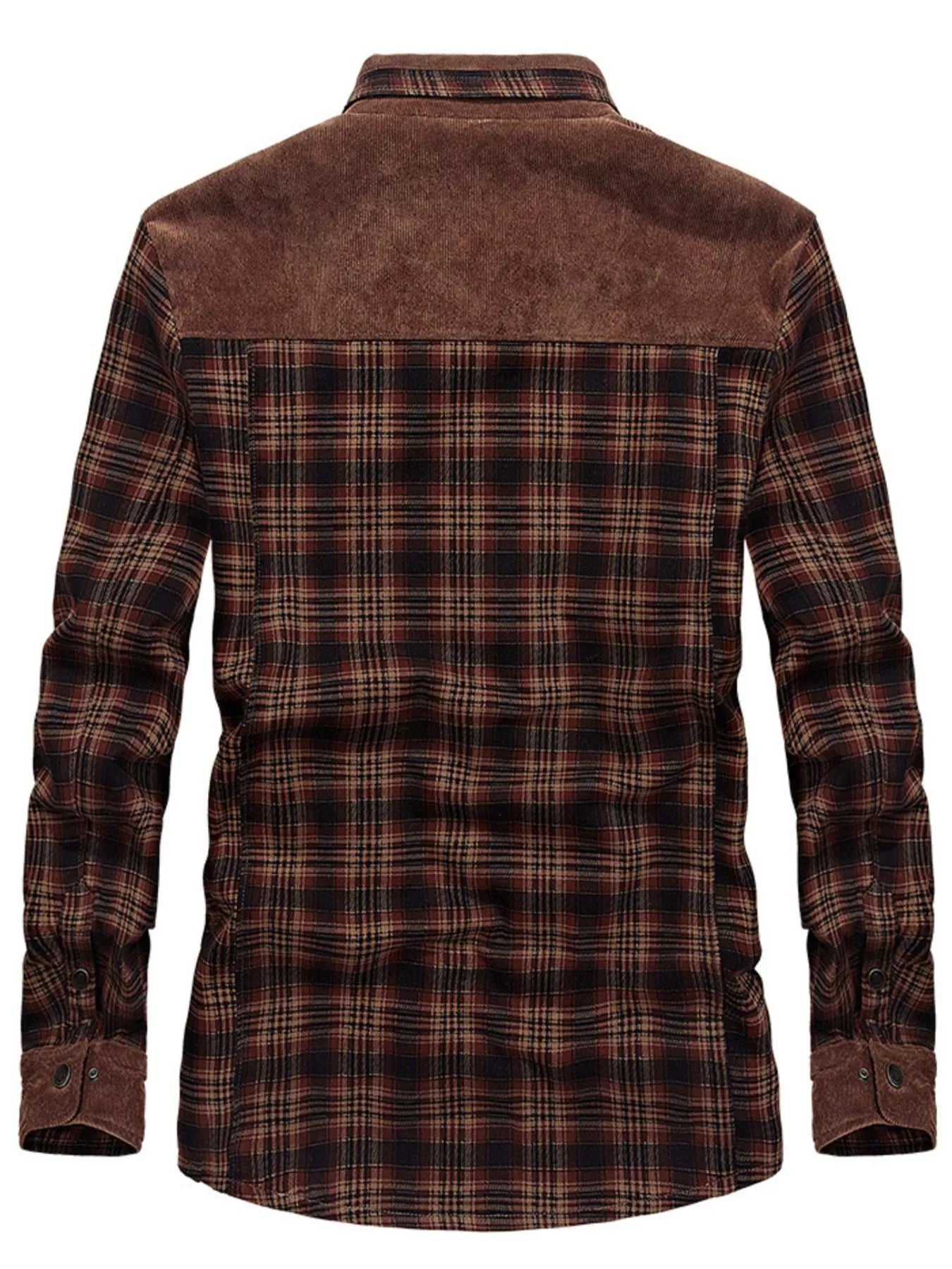 Men's Full Size Plaid Fleece Lined Snap Down Jacket Plus Size - -