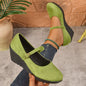 Round Toe Wedge Loafers - Green -