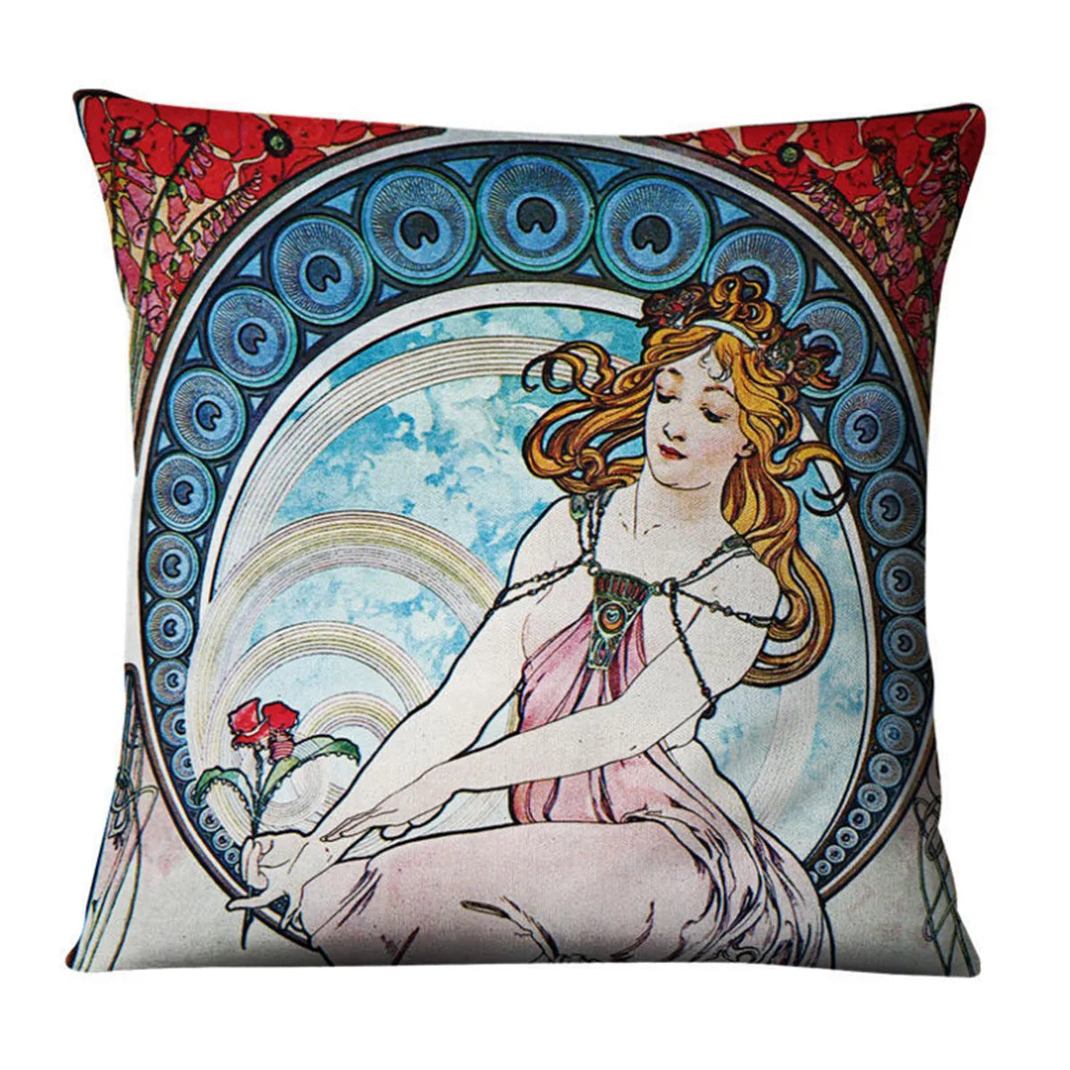 Vintage Art Nouveau Cushion Cover Linen Throw Cushion Pillow