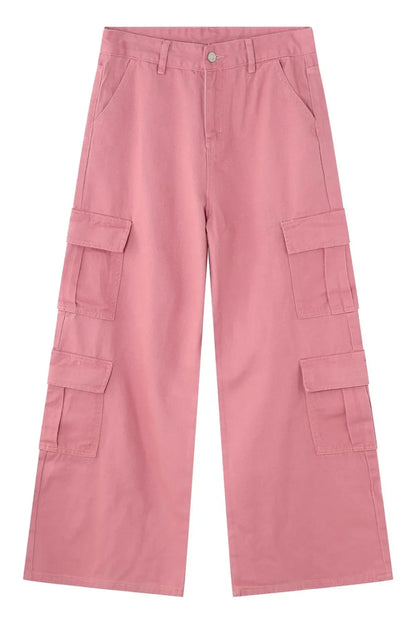 Wide Leg Cargo Jeans - -