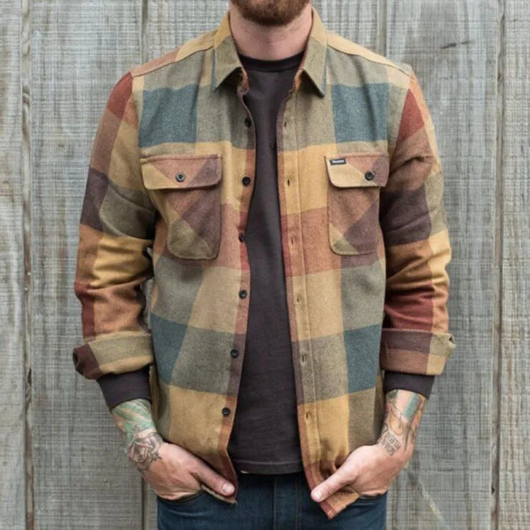 Casual Slim Turn-Down Collar Vintage Plaid Outerwear