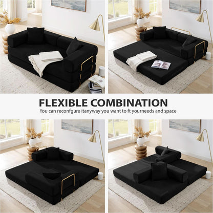 Corduroy 78Inch Multifunctional Convertible Sofa Bed Black- ShipItFurniture- {{Product type}}