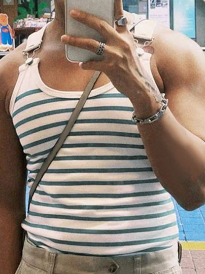 Men's Striped Wide Strap Tank - -
