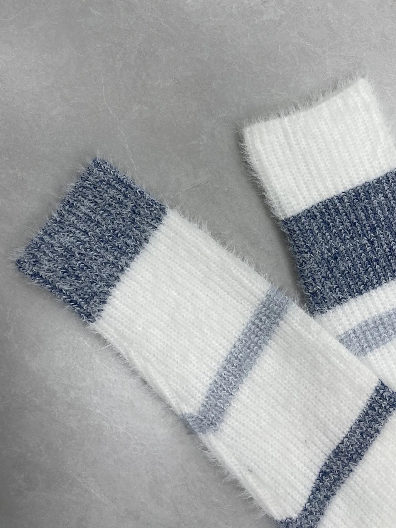 Striped Fuzzy Long Sleeve Sweater - -