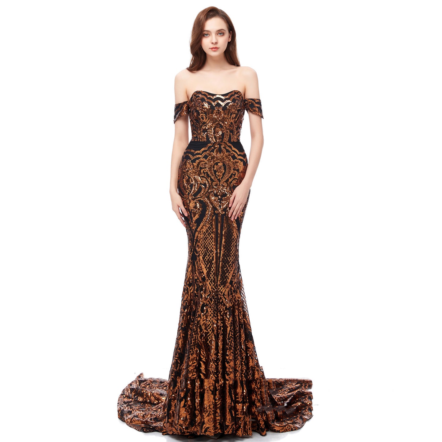 Spring Elegance Sequined Wedding Dress - Coffee US14 - dress