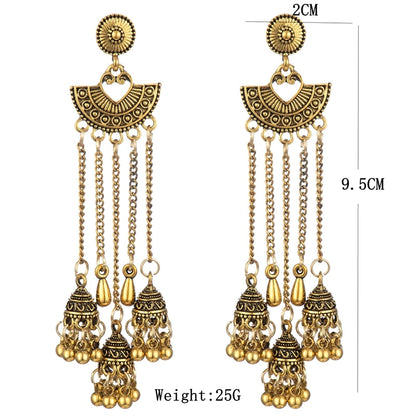 Vintage Beads Tassel Long Earrings Antique Gold Jhumka Earrings