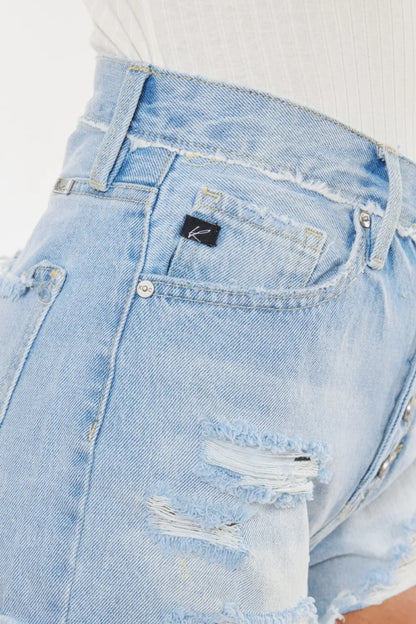 Kancan Distressed Button Fly Denim Shorts - -