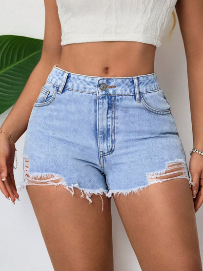 Distressed Raw Hem Denim Shorts- Shopimist- {{Product type}}
