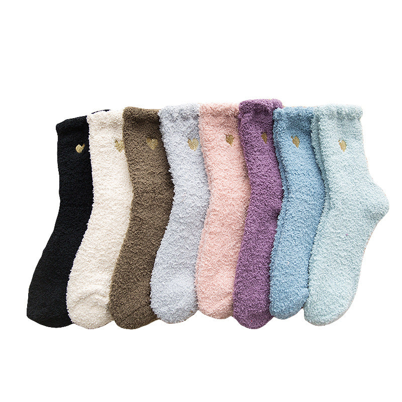 New Design Winter Warm Fluffy Fuzzy Socks Cute Embroidered Soft Women Socks