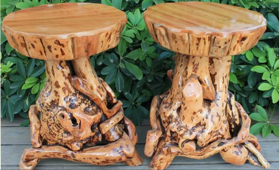 Hand Crafts Solid Teak Wood Stools Root Natural Matte for Indoor and Outdoor