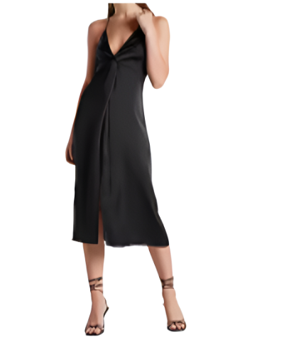 Satin Twist Front Slip Dress - - dress