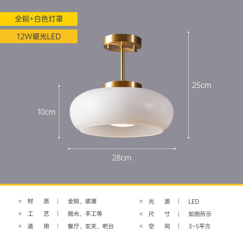 Nordic Brass Ceiling Light for Vintage Japanese Balcony - 28cm white +12W (upgrade all copper) Warm Light - light