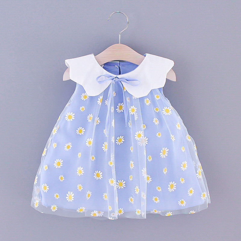 Sweet Mesh Sleeveless Kids Dress - Light Blue 110cm - baby dress