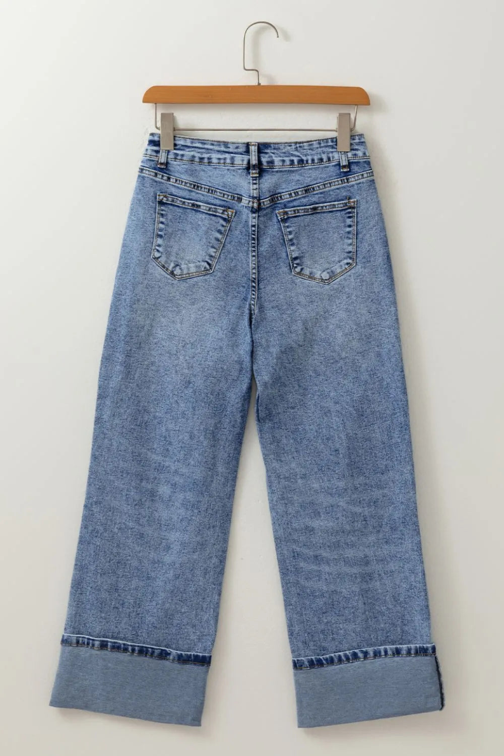 High-Waisted Wide-Leg Cuffed Jeans - -