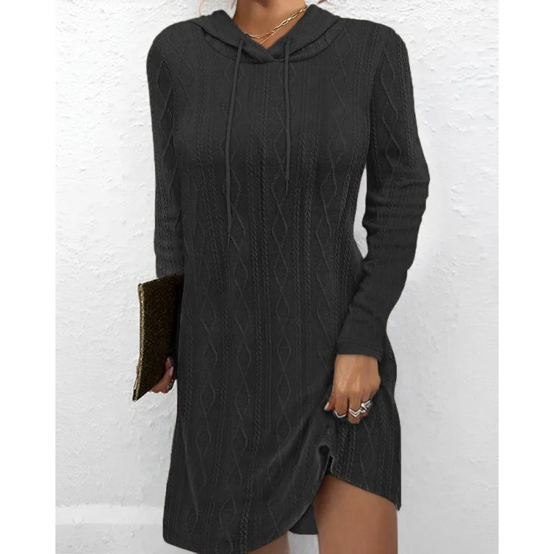 Solid Color Knitting Hoodie Knitted Dress for Women