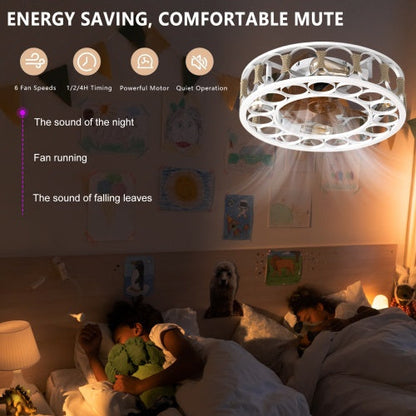 6 Speed White Cage Ceiling Fan With Light Remote Control - - light
