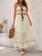 Contrast Trim Scoop Neck Cami and Skirt Set - Cream -