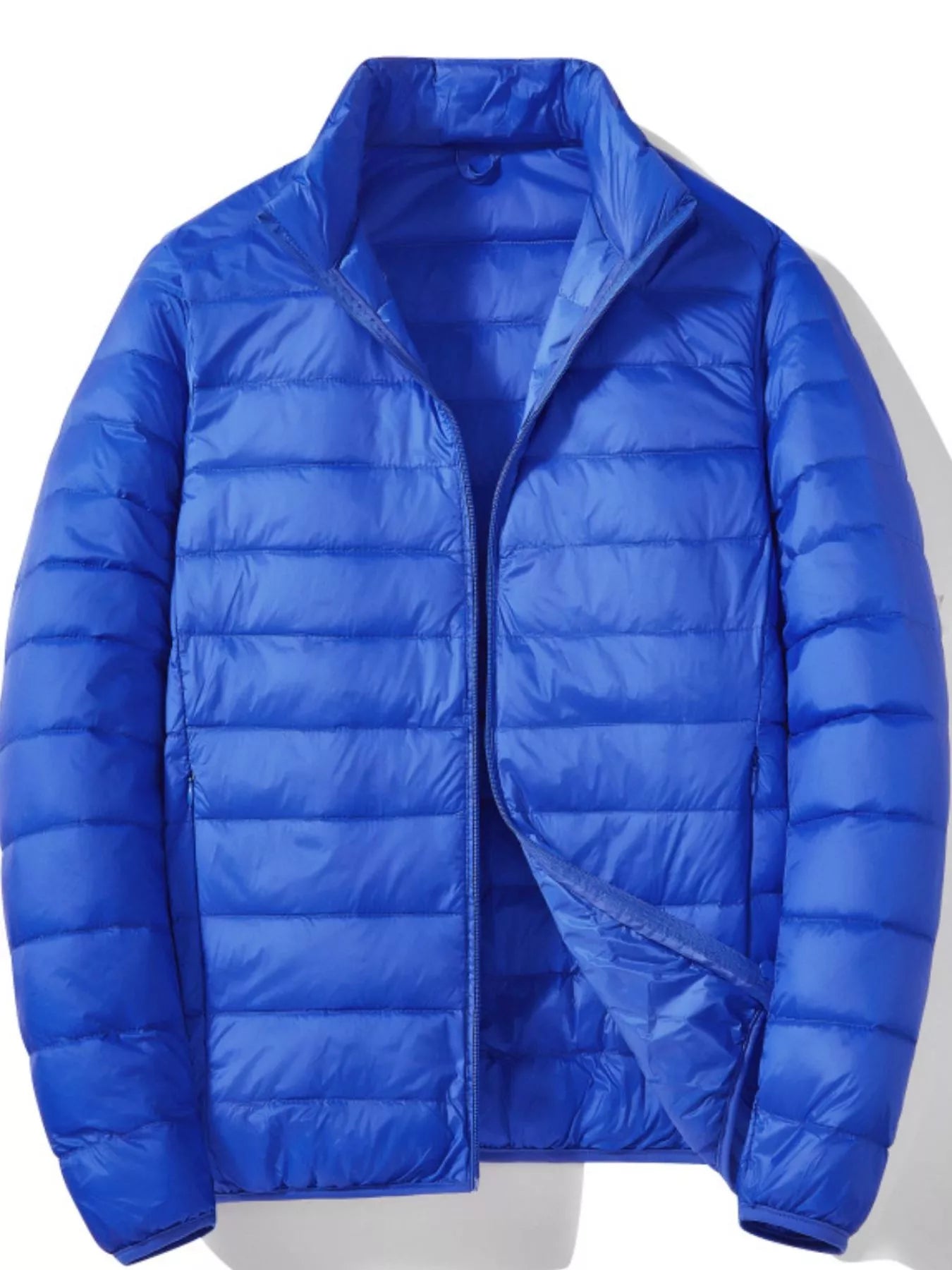 Men's Plus Size Lightweight Zip Up Puffer Jacket - Blue -