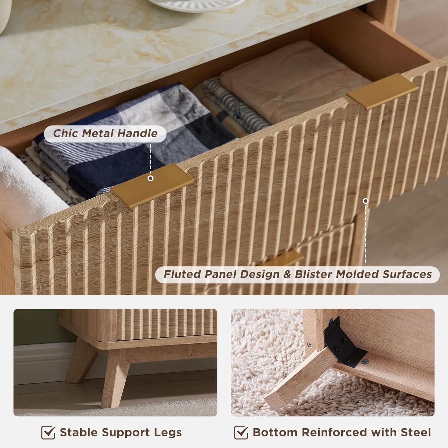 Natural Oak Dresser With Faux Marble Top Bedroom Furniture- ShipItFurniture- {{Product type}}