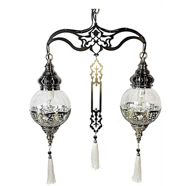 Moroccan Turkish Pendant Hanging Lamp Light Crack Glass Double Ceiling Light