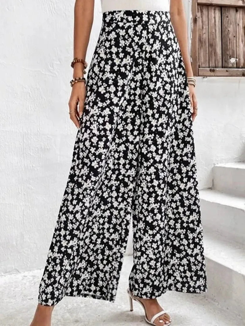 Palazzo Pants Floral Print Casual Loose Ladies High Waist Wide Leg Pants