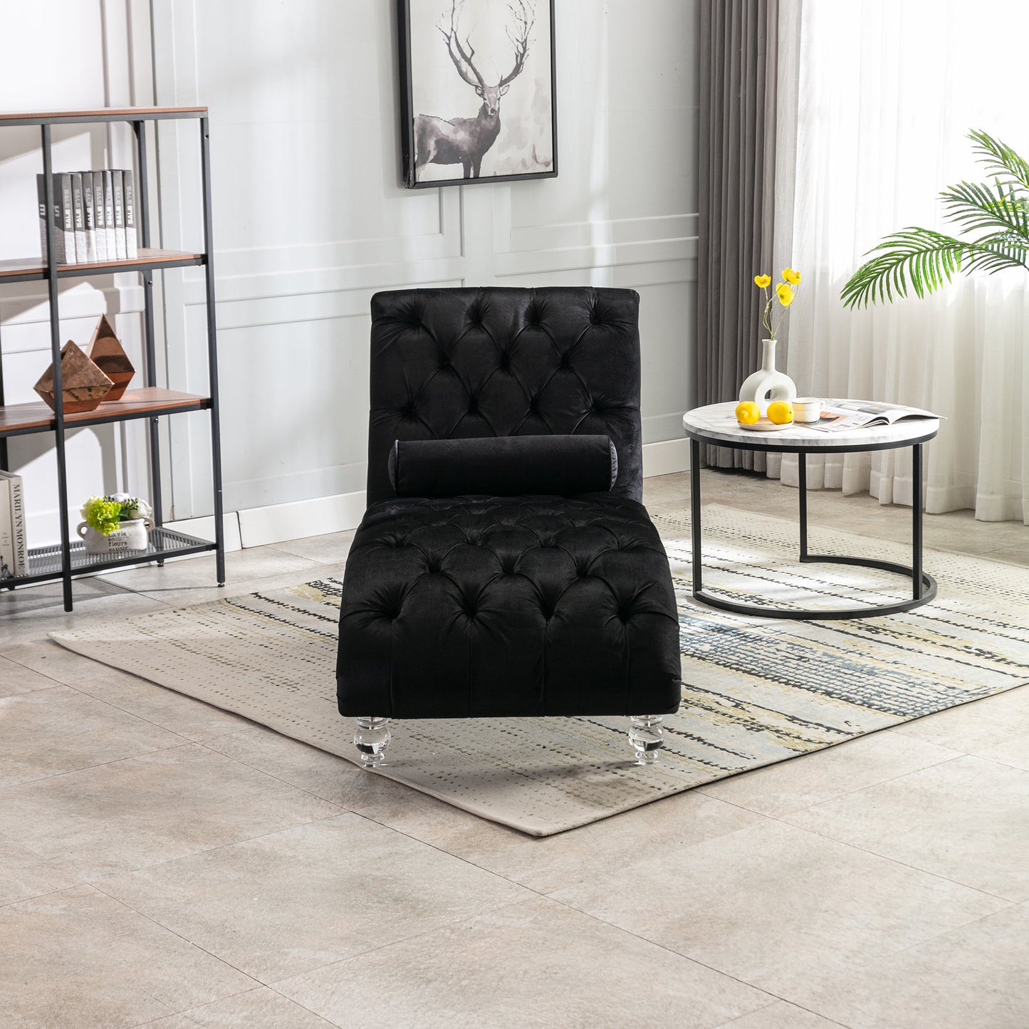 Black Velvet - Button-Tufted Upholstered Lounge Chair - - Recliners & Massage Chairs