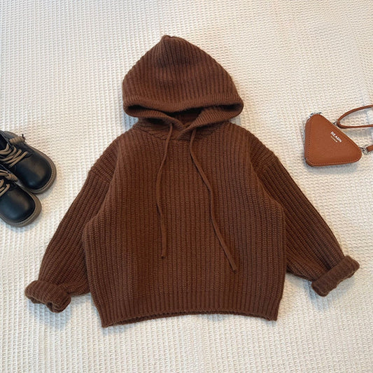 Autumn Childrens Retro Mori Style Hooded Sweater - Dark Coffee 110cm - sweater
