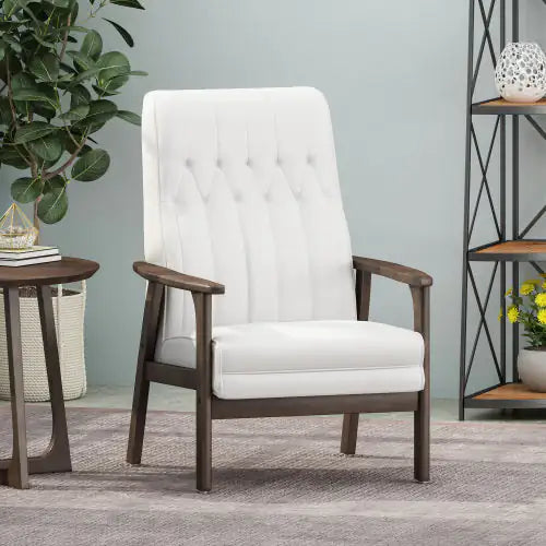 Mid-Century Faux Leather Upholstered Chair - White - chair