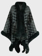 Fuzzy Checkered Long Sleeve Poncho - Black Forest One Size -